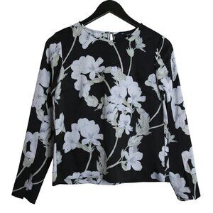 Club Monaco Floral Open Cut Long Sleeve High Neck Black Blouse Size XS
